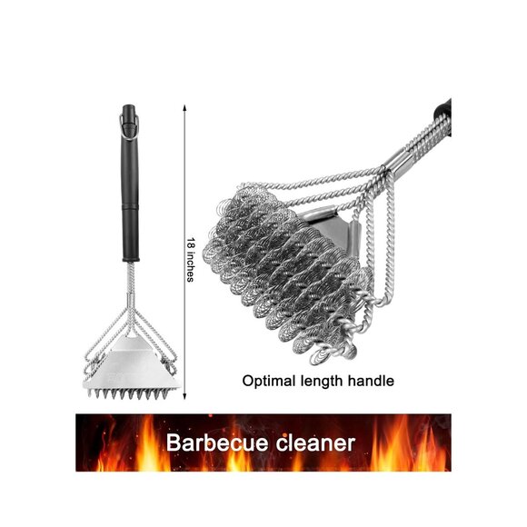 Heavy Duty Stainless Steel 18" Bbq Grill Cleaning Brush Grip Handle Storage Bag - Picture 2 of 5